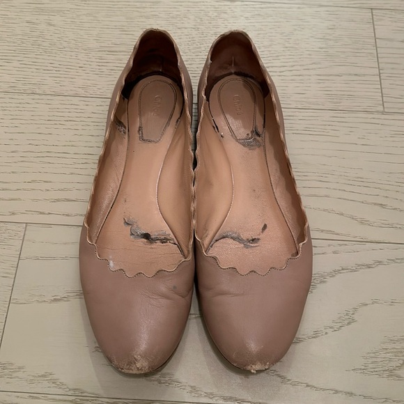 Chloe Lauren Scalloped Leather Ballet Flats size 39 in Pink Tea - Picture 1 of 7